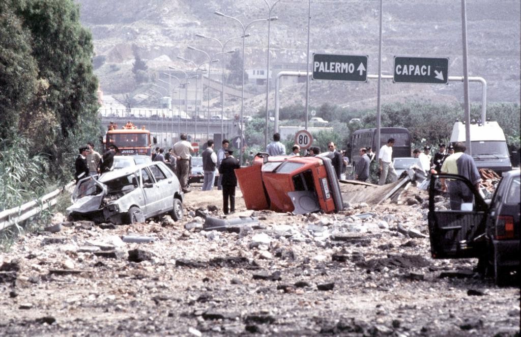 Capaci, Sicilia, 23/05/1992 Atentado de Capaci en el que murió el juez antimafia Giovanni Falcone con su esposa Francesca Morvillo y sus escoltas.